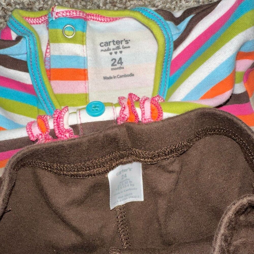 Y2K Kids Vintage Carter’s Rainbow Stripe Outfit Set 24M Retro Toddler Girl - Picture 4 of 5